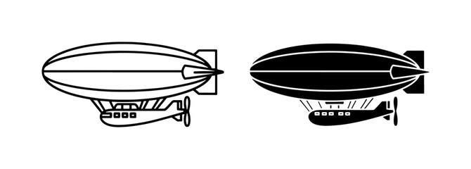 Vintage Zeppelin Airship Icon Set in Black and White © Arif