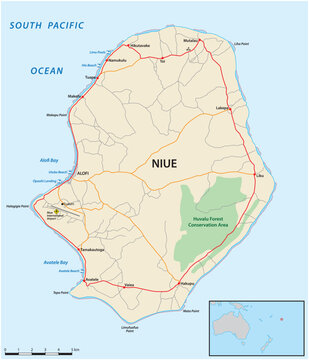 Detailed map of the Polynesian island of Niue