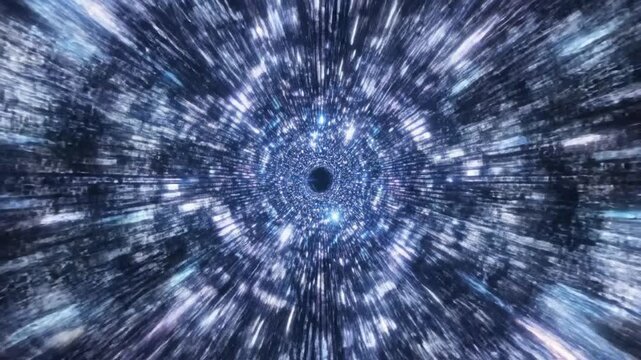 Mesmerizing digital artwork of a luminous tunnel with flowing data streams, capturing a sense of futuristic travel and rapid technological advancement in a high-resolution motion graphic loop.