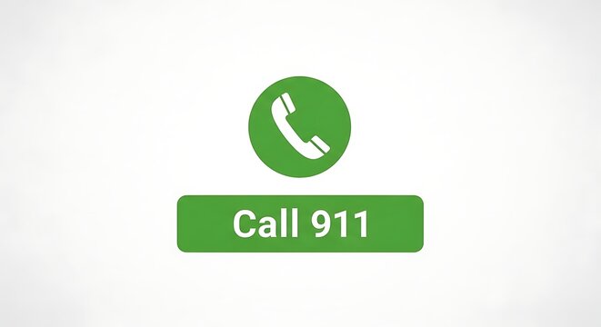 Emergency call button graphic illustration of a phone and call 911 text