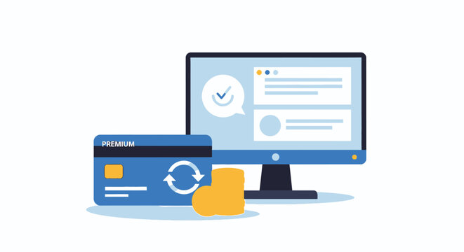 Blue premium credit card and computer for online subscriptions