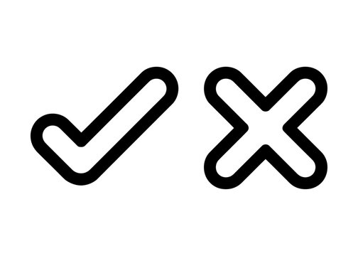 Checkmark and Cross Icon Set &ndash; Yes No Tick and X Symbol Outline Vector Isolated on White