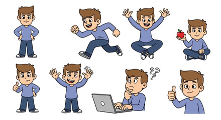 Collection of Cartoon Boy Poses and Actions. © zulie