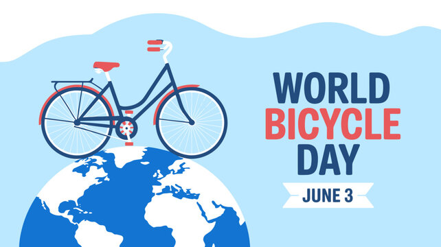 World Bicycle Day June 3rd illustration with bike on globe