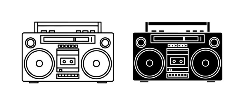 Retro Boombox Line Art and Silhouette Icons