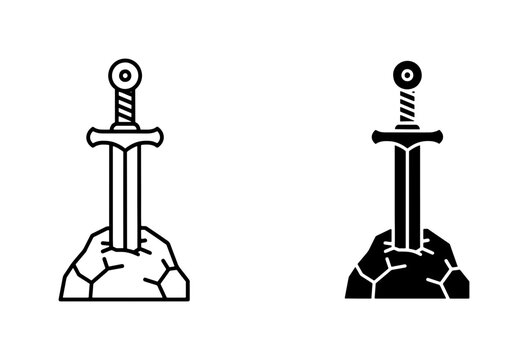 Medieval Sword in Stone Icon Set