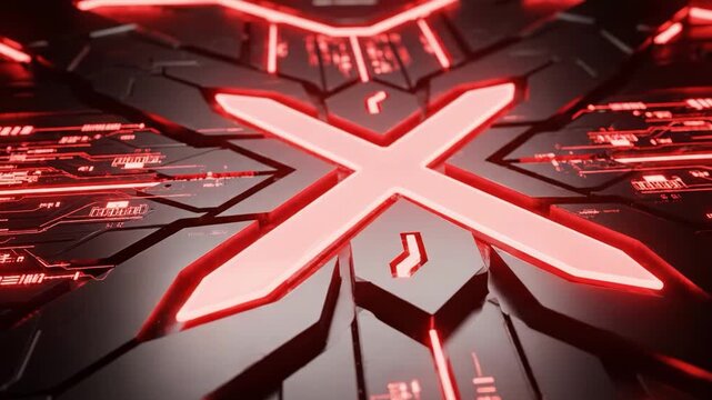 Futuristic abstract background with glowing red neon cross shape