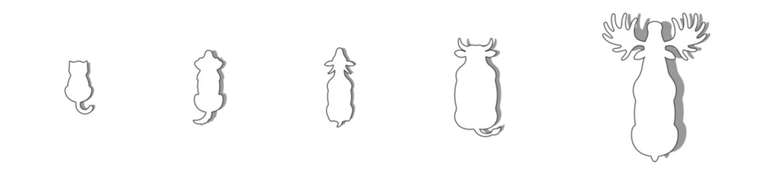 Top View Animals Outline Vector Set, Overhead Perspective Thin Line Figures for Architectural Documentation, Farm Site Analysis, Minimalist Wireframe Style
