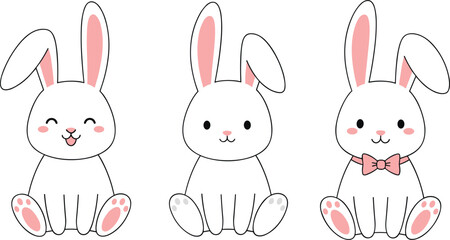 Obraz premium Set of cute bunny characters sitting with different expressions adorable cartoon illustration