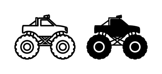 Monster Truck Outline and Silhouette Vector Icon Set © Anik