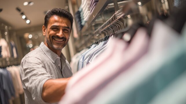 Man shopping for shirts at the store