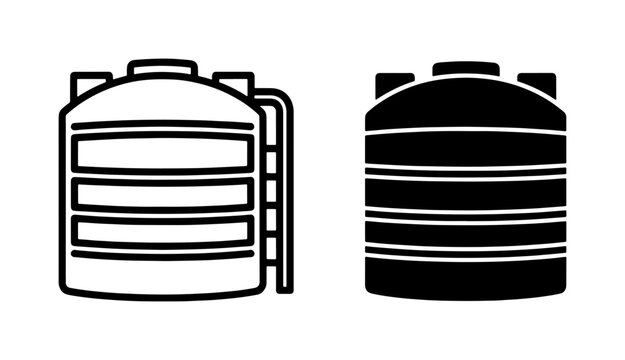 Industrial Water Tank Icon Set in Outline and Glyph Style