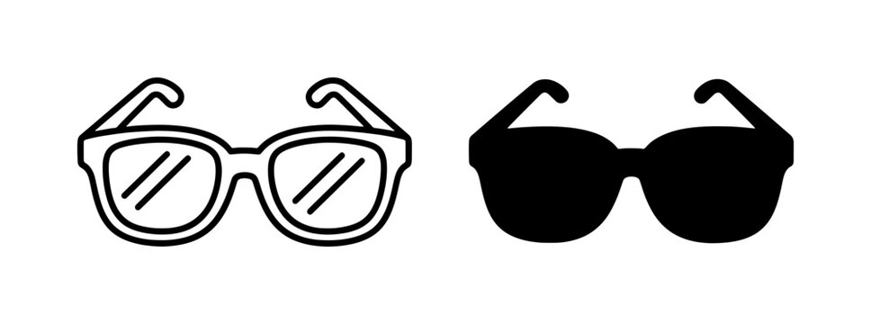 Sunglasses and Eyeglasses Outline Solid Icon Set