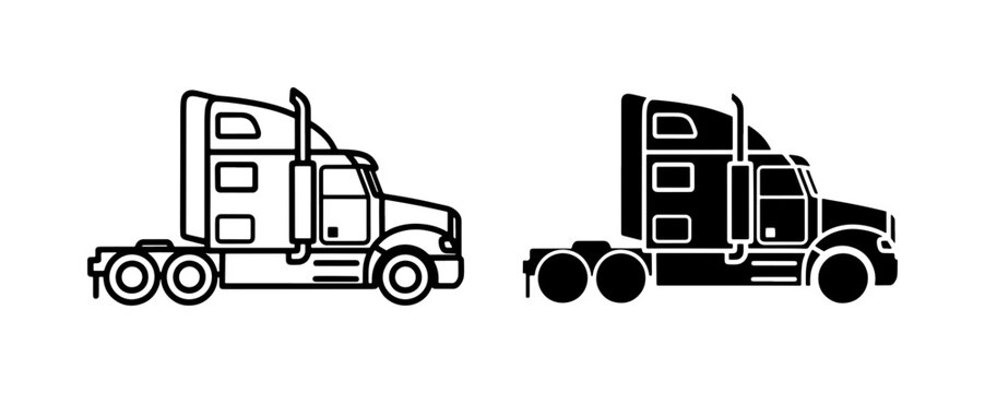 Semi Truck Cab Outline and Silhouette Vector Set