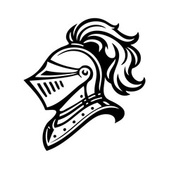 Logotipo con dibujo minimalista con líneas de un casco de caballero medieval con plumas, al estilo clásico de los emblemas medievales © teracreonte