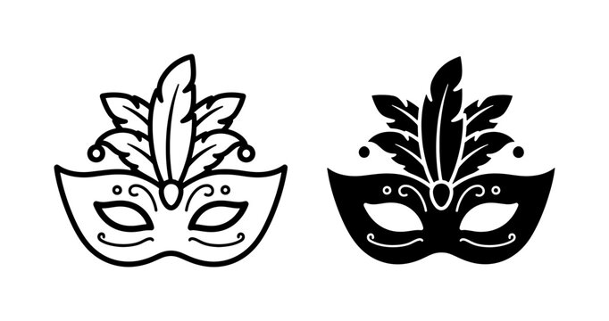 Venetian Masquerade Carnival Mask Icons with Feathers