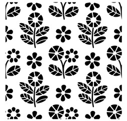 Obraz premium pattern with freehand ink doodle abstract flowers. Trendy floral block print background. Hand drawn vector illustration. Boho, cottage core, retro wallpaper.