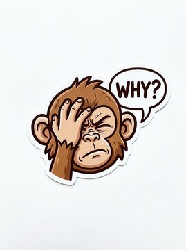 Cartoon monkey showing frustration with hand on face and speech bubble  