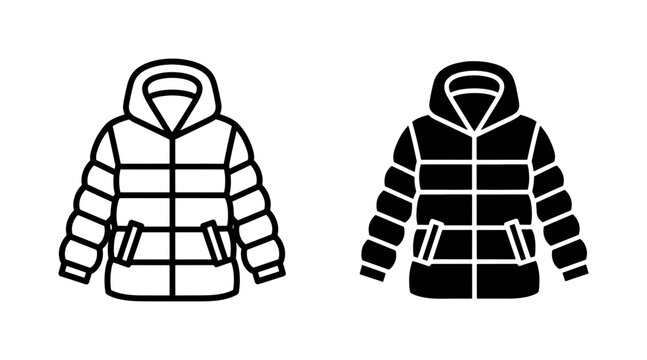 Winter Puffer Jacket Icon Set in Outline and Glyph Style