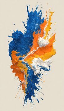 Abstract paint splashes in saffron, blue, and white, representing the colors of the Khalsa, artistic and modern.
