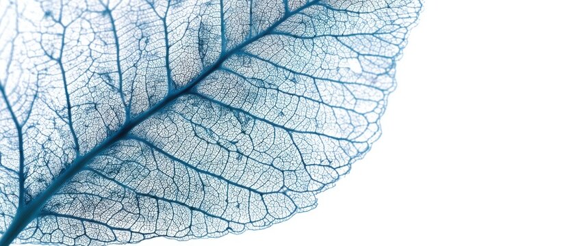 Extreme close up of skeleton leaf structure, see through veins and fibers, perfectly isolated on clean white background, ultra detailed macro