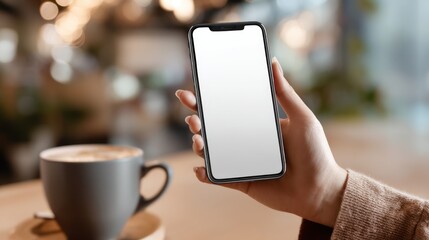 Naklejka premium Woman holding smartphone with transparent