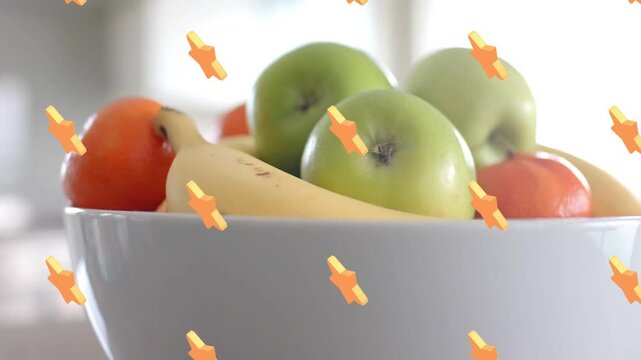 Frame1 overlays appearing bowl showing apples banana view moving stars floating for marketing