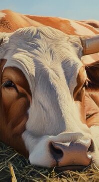 A cow relaxing in a green meadow vertical frame