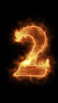 Burning number two fiery animation loop