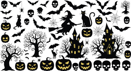 Fototapeta premium Floating Ghosts Halloween Scene with Dark Background Vector