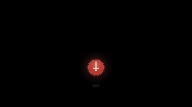 Inverted cross in red circle on black background, perfect for designs with a bold, edgy aesthetic such as rock music albums.