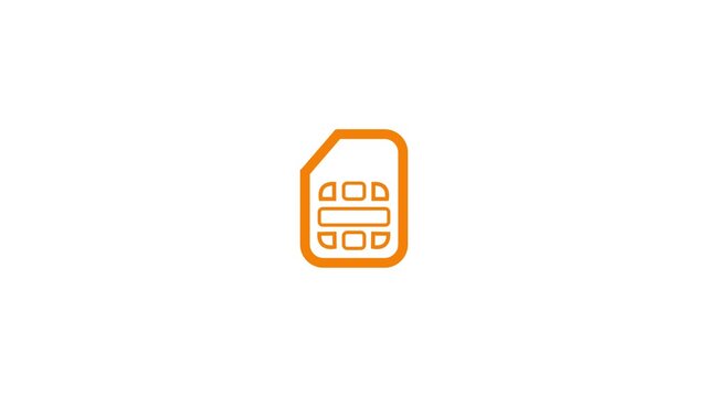 Sim Card neon sign appear in center and disappear after some time. Animated blue neon icon on white background. Looped animation.