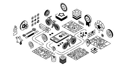 Isometric Park Landscape Map with Winding Garden Paths River Bridges Trees and Natural Rocks for Outdoor Environmental Design © Kulsum