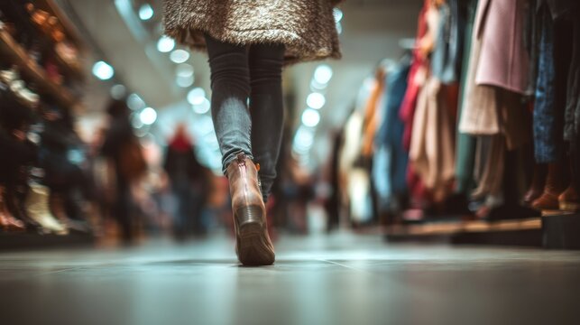 Woman walking in clothing store