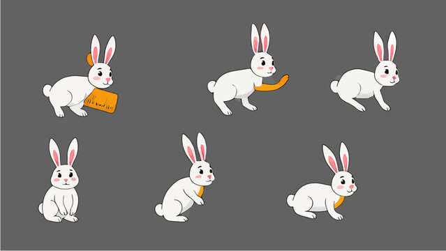 Collection of Adorable White Rabbits in Various Poses.