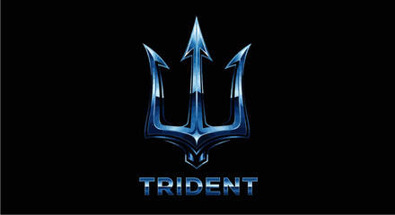 Metallic Blue Trident Symbol with Text. © Formasi