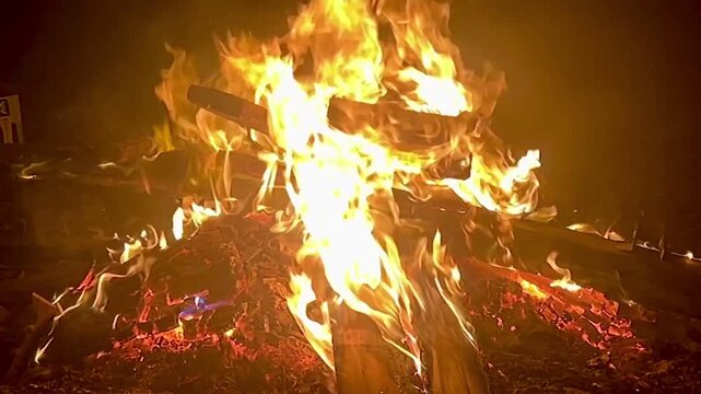 Very large fire burning in the forest of Tennessee during the beginning of winter solstice in 2024.