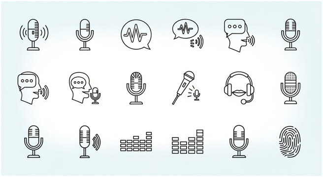 Collection of microphone icons representing audio recording and voice communication.