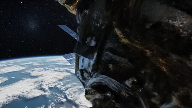 Satellite in Earth's orbit at night.