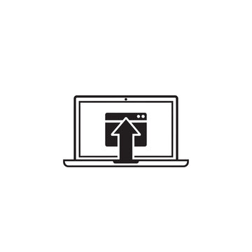 Laptop Upload Icon: Digital Data Transfer and Online Connectivity Concept