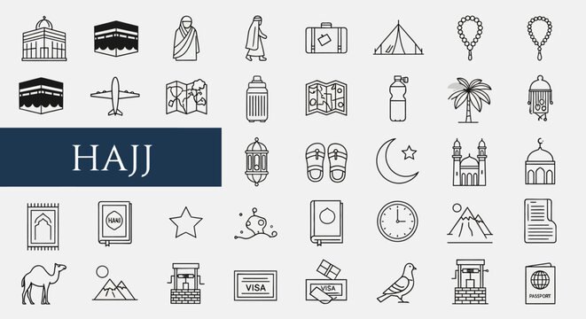 Hajj Pilgrimage Icons A Collection of Islamic Travel and Religious Symbols