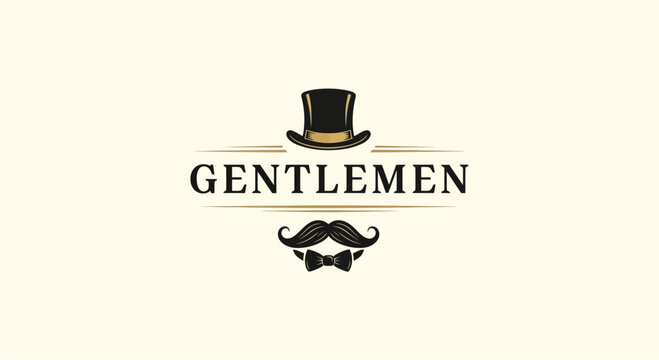Vintage Gentlemen Emblem with Top Hat and Moustache.