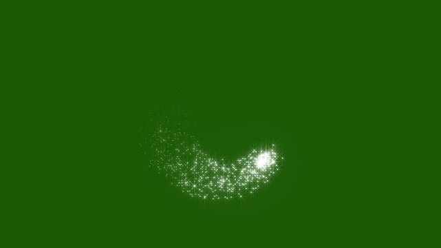 Magical shimmering glitter line animation with bright star particles, flowing fairy dust trail, smooth twinkle motion and elegant glow effects on green screen background.