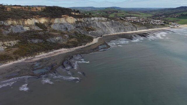 Lyme Regis UK The Spittles cliffs Jurassic Coastline drone aerial high angle