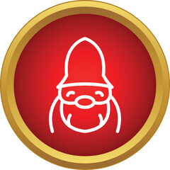 Fototapeta premium Red circle icon featuring a linework art of a gnome or santa claus character
