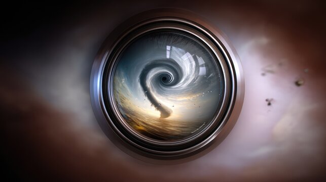 Abstract artwork of a swirling vortex within a circular frame