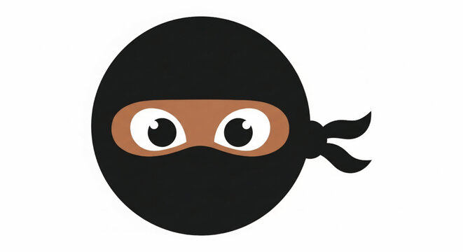 Ninja face icon with black mask, glowing eyes, and a stealthy mustache and beard silhouette featuring stealth, assassin, spy with warrior and martial