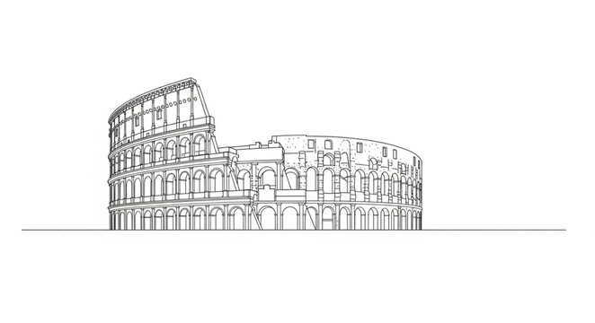 Colosseum ancient Roman amphitheater architectural drawing.