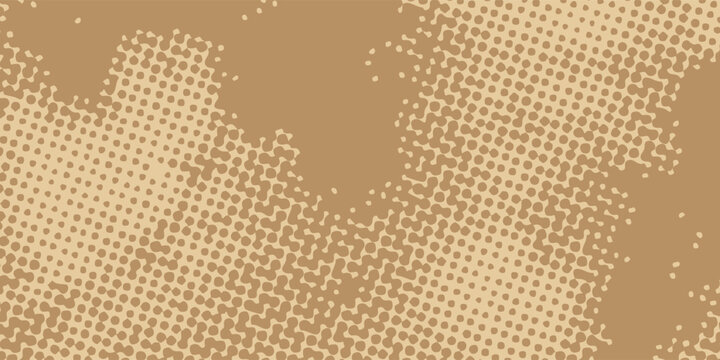 Abstract beige halftone dotted background with organic camouflage texture and soft grain pattern, modern vector design for retro, print, and creative projects