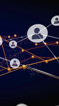 Vertical video: Avatars drifting in linking to gold lattice with white lines showing network growth